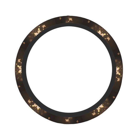 Rateoe Gold butterfly glitter Pattern Elastic Stretch Steering Wheel Cover, Universal 15 inch, Microfiber Breathable , Anti-Slip, Odorless, Easy Carry