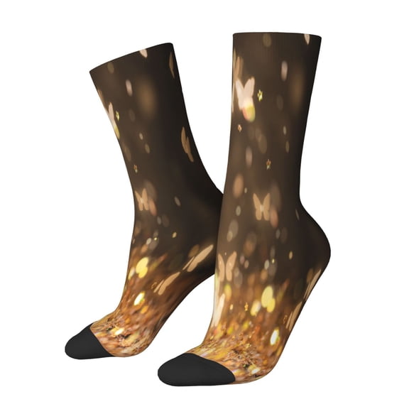 Rateoe Gold butterfly glitter for Women Casual Calf Socks - Cute Crew Socks - Thin Soft Above Ankle Socks Size 5-11