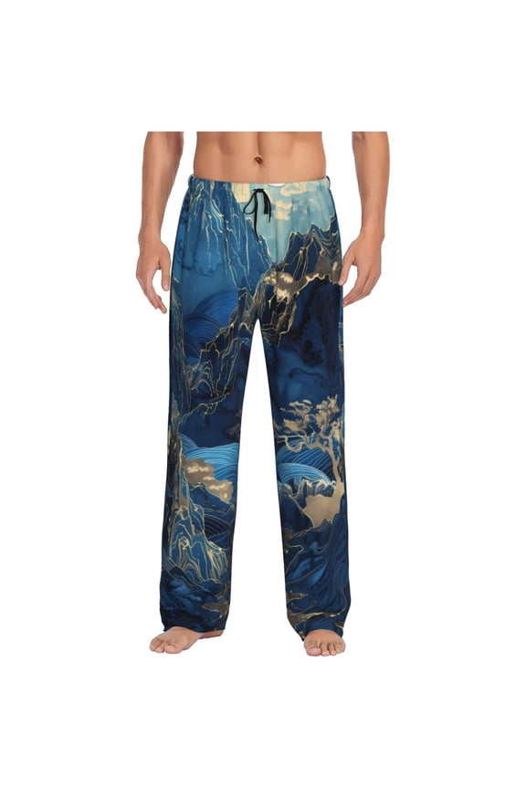 Golden Blue Mountains Pattern Men’s Ultra-Soft Comfy Pajama Lounge Pants Sleepwear,Comfortable Lounge Wear,lightweight Pajamas, Casual Home Wear-Medium
