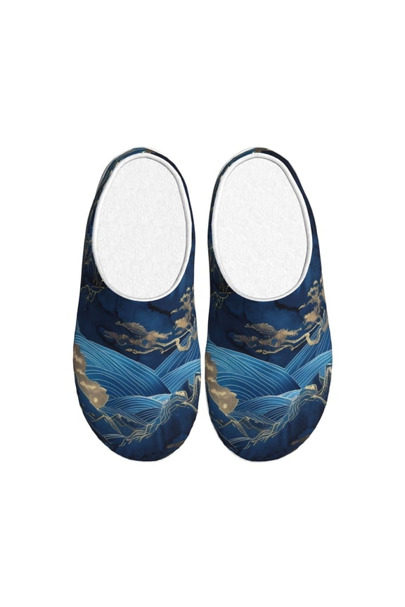 Golden Blue Mountains Print Women's Men's Cotton Knit Slippers Lightweight Memory Foam Indoor House Shoes with Anti-Skid Sole-42/43