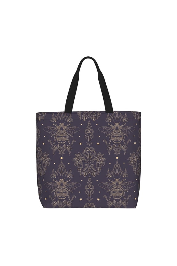 Golden Bumblebee Print Lightweight Tote Bag for Women, Water-Resistant Shoulder Bag with Zipper, Spacious Casual Handbag for Work, School, Shopping