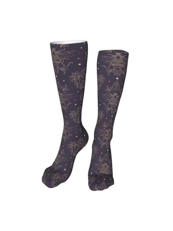 Golden Bumblebee print Women's Men's Novelty 20in Crew Socks Cotton Socks Knee High Socks for Walking,Running,Nurses,Pregnancy-One Size