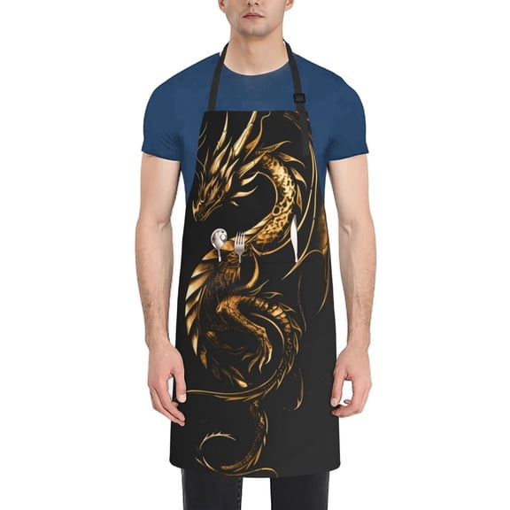 Rateoe Golden Dragon Tattoo Art Aprons with Pocket,Men Womens Aprons Waterproof Adjustable Cooking Aprons for Kitchen Gardening and Salon
