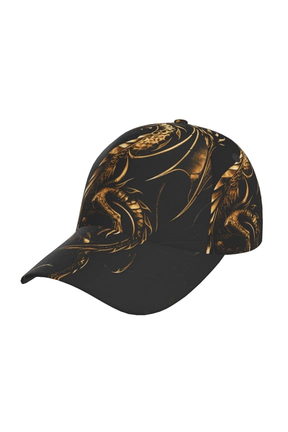 Golden Dragon Tattoo Art Pattern Mens Baseball Cap Adjustable Curved Brim Hat, Soft Cotton Sports Cap for Outdoor, Casual, and Everyday Wear, Comfortable & Breathable