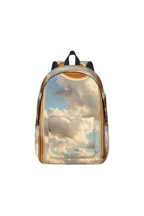 Golden Drapes Pillars Clouds Pattern Canvas College Laptop Backpack,Travel Daypack,Durable Rucksack Travel Notebook Bag School Backpack Book Bag for Men Women-Small