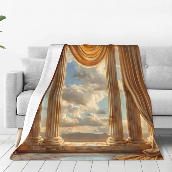 Rateoe Golden Drapes Pillars Clouds Print Fuzzy Fleece Throw Blanket Extra Large,Super Soft,Fluffy and Warm Blankets for Couch,Bed,All Season Use (60"x50")