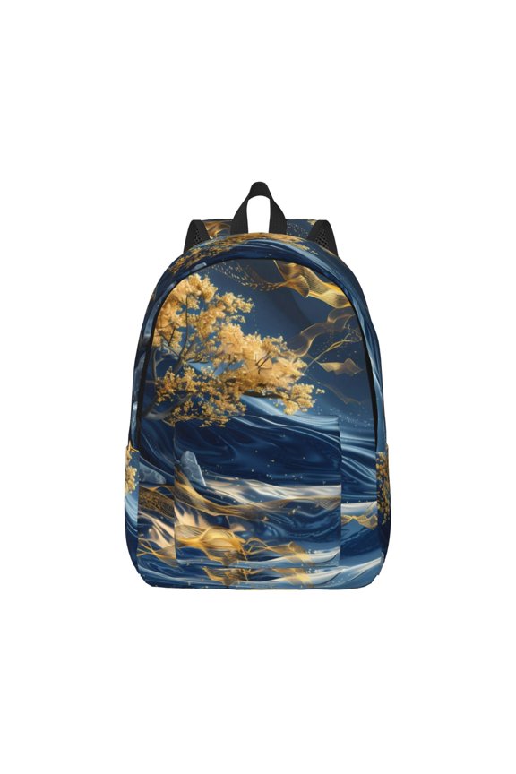 Golden Fantasy Landscape Pattern Canvas College Laptop Backpack,Travel Daypack,Durable Rucksack Travel Notebook Bag School Backpack Book Bag for Men Women-Small
