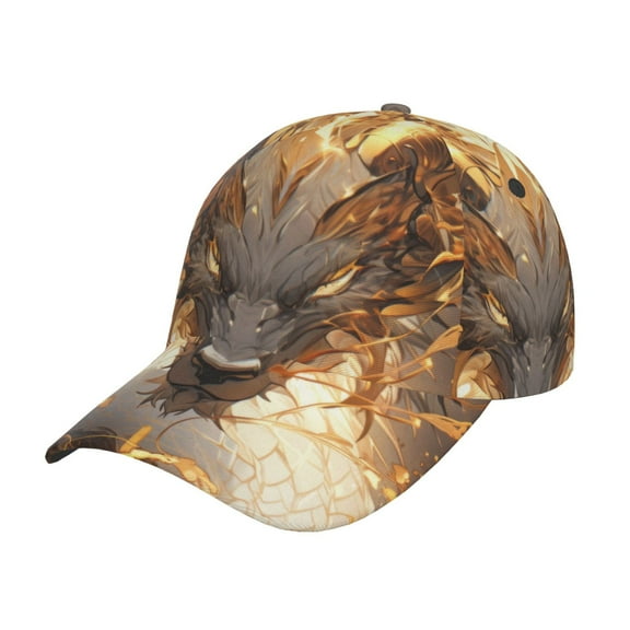Rateoe Golden Horned White Dragon Pattern Mens Baseball Cap Adjustable Curved Brim Hat, Soft Cotton Sports Cap for Outdoor, Casual, and Everyday Wear, Comfortable & Breathable