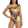 thumbnail image 1 of Rateoe Golden Horned White Dragon Pattern Women One Piece Swimsuits Tummy Control One Shoulder Bathing Suits Ruffle Swimwear-Small, 1 of 6