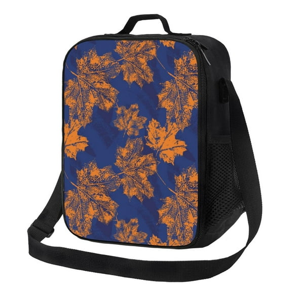 Rateoe Golden Maple on Navy Blue Lunch Bag Reusable Lunch Box with Shoulder Straps for Men Women Insulated Portable Lunchbox for adults Suitable for School Work Picnic