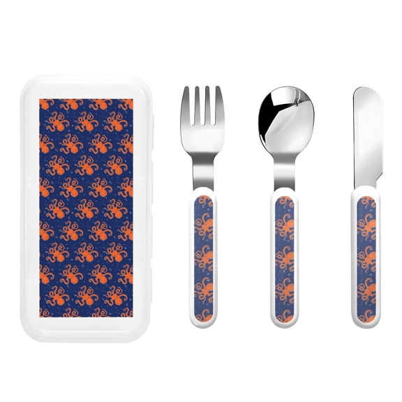Rateoe Golden Maple on Navy Blue for Stainless Steel Kids Silverware Set - Child and Toddler Safe Flatware - Children's Knife, Fork And Spoon Set