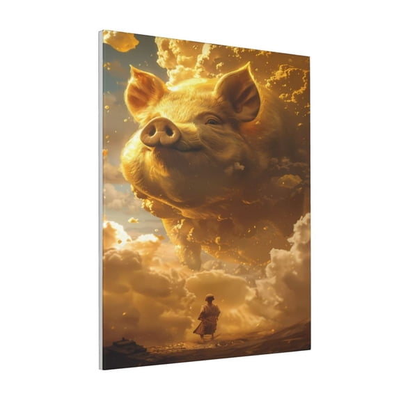 Rateoe Golden Pig Cloud Fantasy Pattern Decorative Picture – Unique Modern Wall Art, Ready-to-Hang Canvas Print for Home (Vertical)