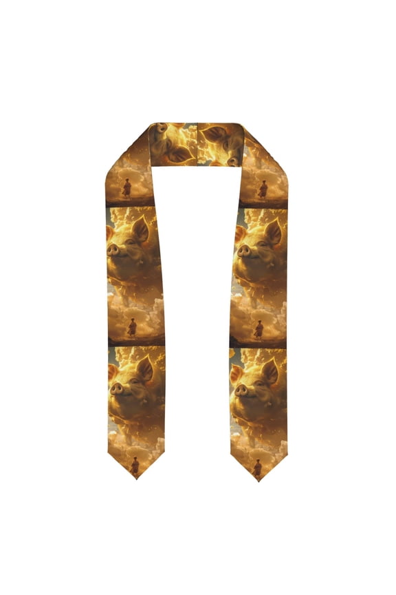 Golden Pig Cloud Fantasy Pattern Graduation Shawl Stole – Elegant Stole for Graduates ,Graduation Gown Accessory, Academic Stole-Flattened