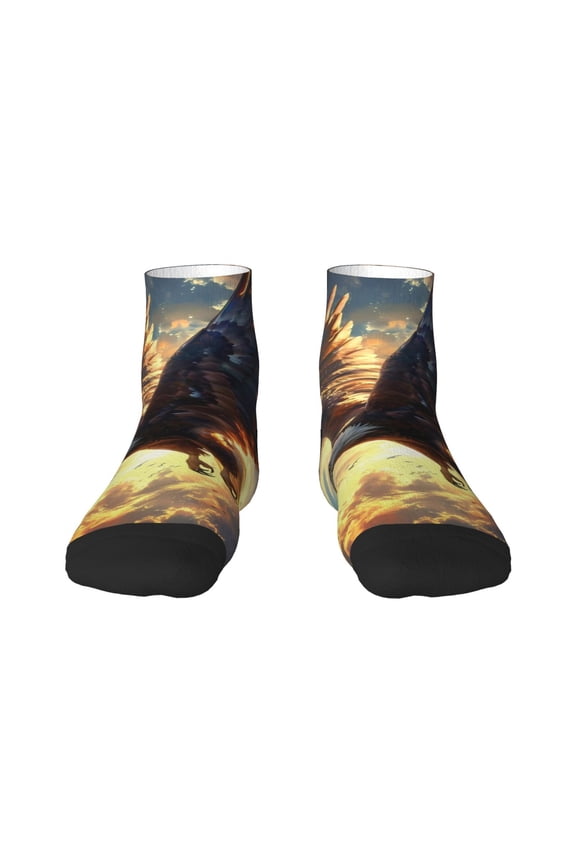 Golden Sky Bald Eagle Pattern Quarter Crew Socks,Toe Seamed Ankle Socks,Cotton Cushioned Breathable Athletic Crew Sports Socks