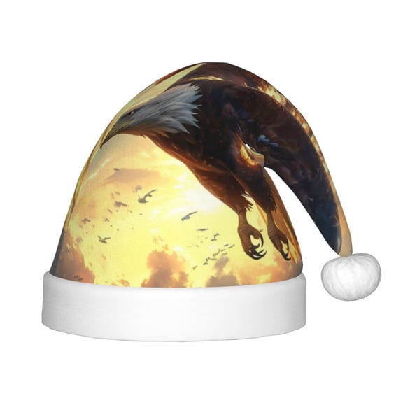 Rateoe Golden Sky Bald Eagle Santa Hat Confortable Christmas Hat for Christmas Party Favors Fit for Kids
