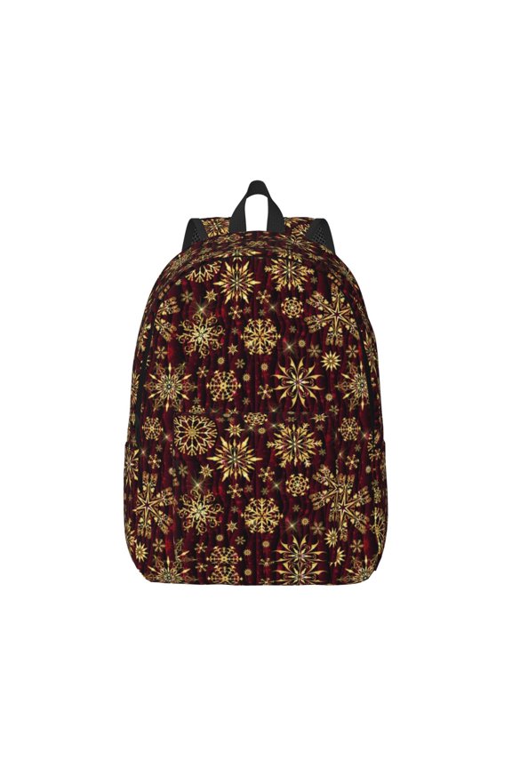 Golden Snowflakes Pattern Canvas College Laptop Backpack,Travel Daypack,Durable Rucksack Travel Notebook Bag School Backpack Book Bag for Men Women-Small