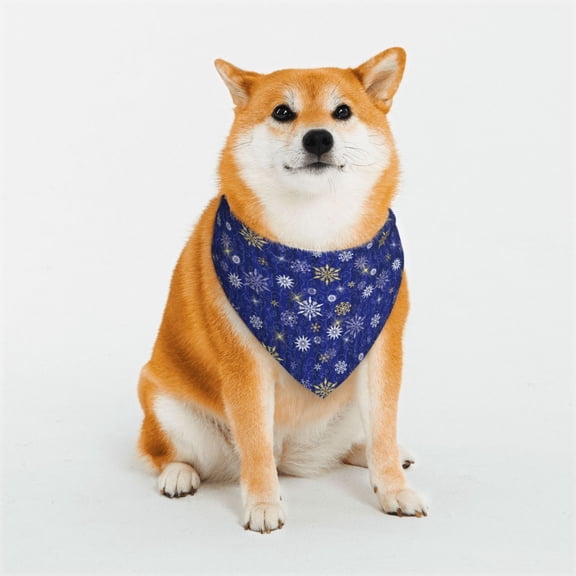 Rateoe Golden Snowflakes Royal Blue Print Pet Scarf for Dogs and Cats – Stylish Reflective Design, Breathable & Durable Pet Bandana with Quick-Release Buckle-Medium