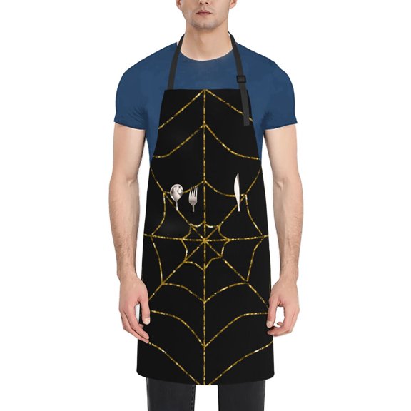 Rateoe Golden Spider Web Aprons with Pocket,Men Womens Aprons Waterproof Adjustable Cooking Aprons for Kitchen Gardening and Salon