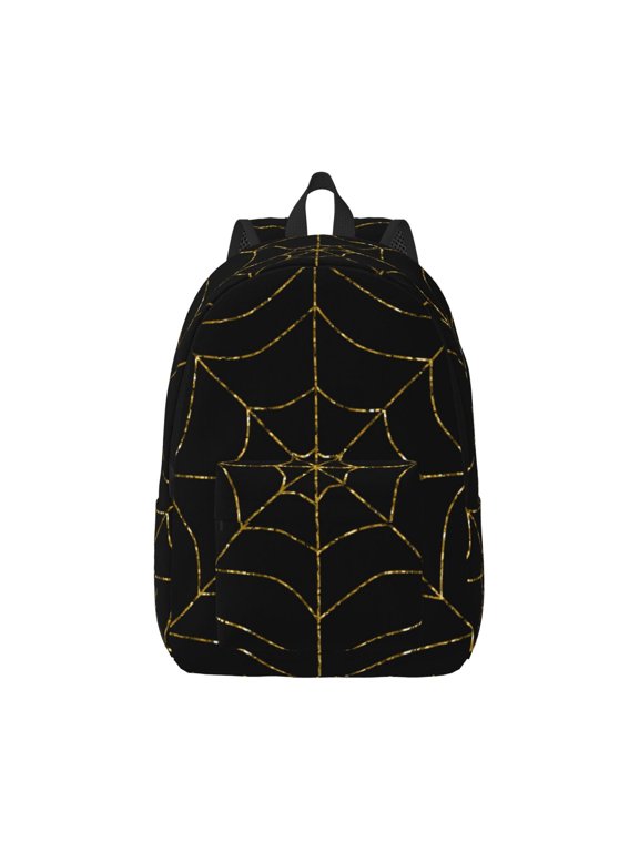 Golden Spider Web Pattern Canvas College Laptop Backpack,Travel Daypack,Durable Rucksack Travel Notebook Bag School Backpack Book Bag for Men Women-Medium