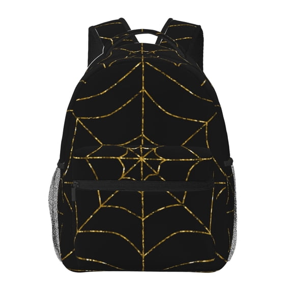 Rateoe Golden Spider Web Pattern Casual Backpack for School, Work, Travel Adjustable Straps, Multiple Compartments Ergonomic Design, Fits Laptops and Tablets