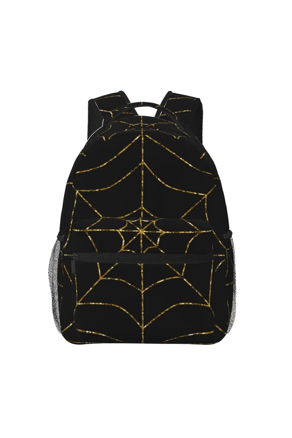 Golden Spider Web Pattern Casual Backpack for School, Work, Travel Adjustable Straps, Multiple Compartments Ergonomic Design, Fits Laptops and Tablets