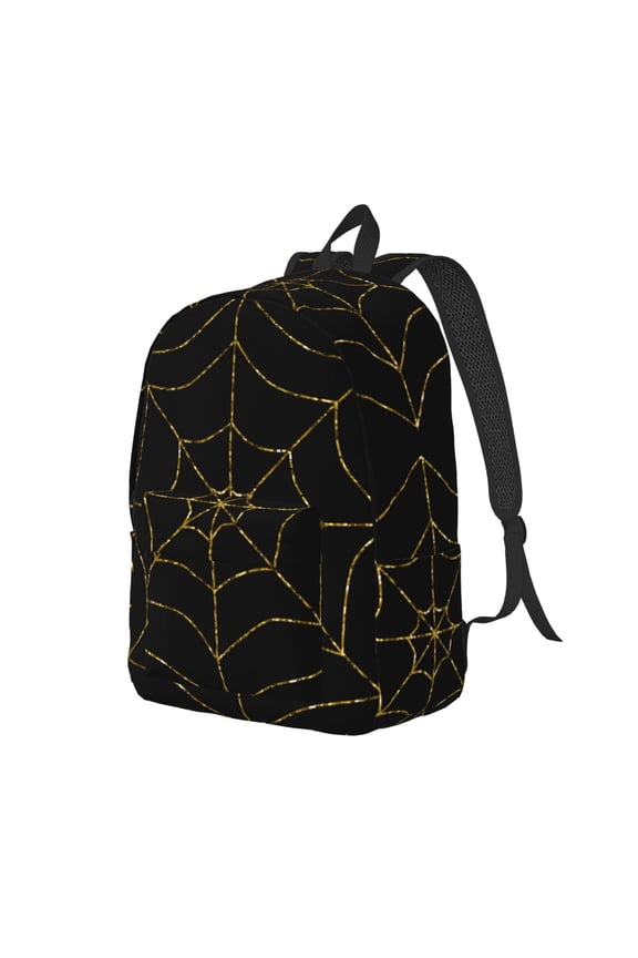 Golden Spider Web Pattern Durable Canvas Backpack for Men & Women – Stylish & Lightweight – Adjustable Straps, Multiple Pockets – Fits 15-17 Inch LaptopsMedium