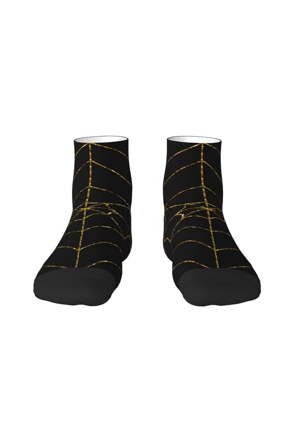 Golden Spider Web Pattern Quarter Crew Socks,Toe Seamed Ankle Socks,Cotton Cushioned Breathable Athletic Crew Sports Socks