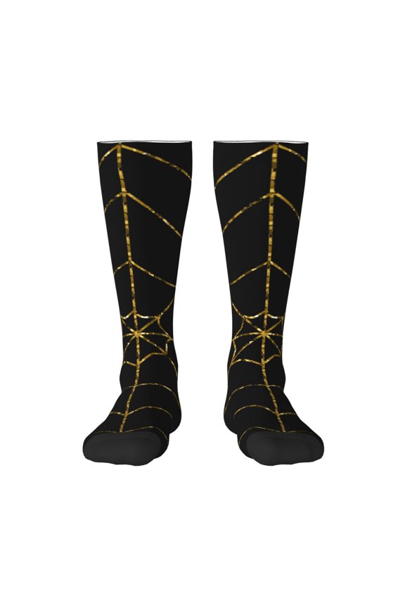 Golden Spider Web Pattern Women’s Knee High Crew Socks,Trouser Socks Comfortable, Breathable, Moisture-Wicking and Soft