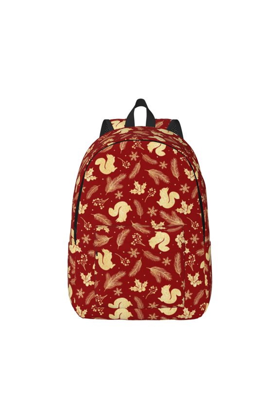 Golden Squirrels Holiday Pattern Canvas College Laptop Backpack,Travel Daypack,Durable Rucksack Travel Notebook Bag School Backpack Book Bag for Men Women-Medium