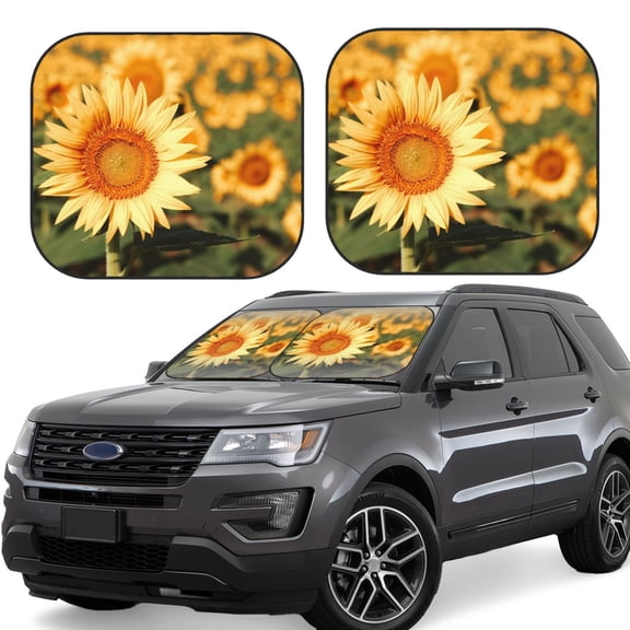 Rateoe Golden Sunflower In Field Pattern 2 Piece Car Windshield Sun Shade Foldable | Front Windshield Shade for Sun, Heat and UV Rays | Sunshade for Car Front Window-Small