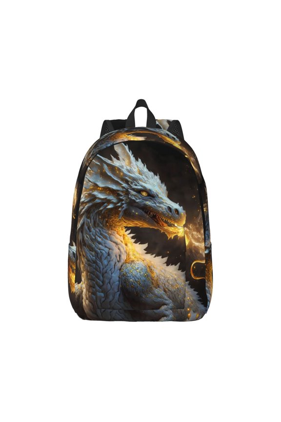 Golden White Fire Dragon Pattern Canvas College Laptop Backpack,Travel Daypack,Durable Rucksack Travel Notebook Bag School Backpack Book Bag for Men Women-Medium