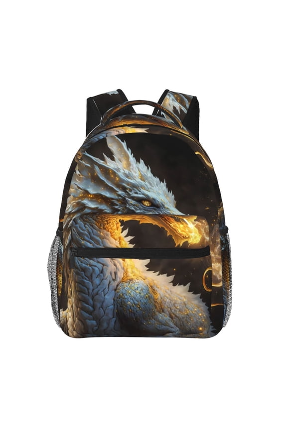 Golden White Fire Dragon Pattern Casual Backpack for School, Work, Travel  Adjustable Straps, Multiple Compartments  Ergonomic Design, Fits Laptops and Tablets