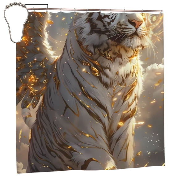 Rateoe Golden White Tiger Shower Curtain - Fancy Bathroom Shower Curtain Sets - Waterproof Shower Curtain with Hooks with 12 Plastic Hooks 72x72 Inches