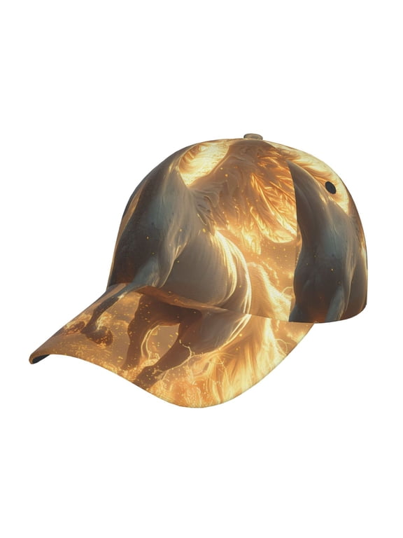 Golden Winged White Horse Pattern Mens Baseball Cap Adjustable Curved Brim Hat, Soft Cotton Sports Cap for Outdoor, Casual, and Everyday Wear, Comfortable & Breathable