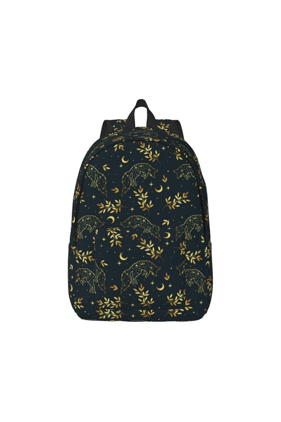 Golden line fox Pattern Canvas College Laptop Backpack,Travel Daypack,Durable Rucksack Travel Notebook Bag School Backpack Book Bag for Men Women-Medium