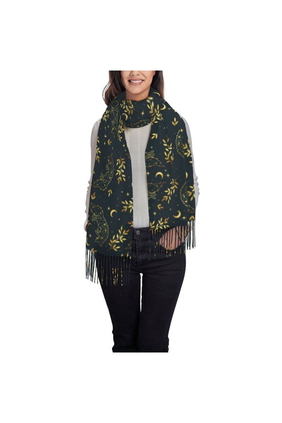 Golden line fox Women's Traditional Scarf Wrap Tassel Shawl Fringes Neck Head Shawl Retro Scarf