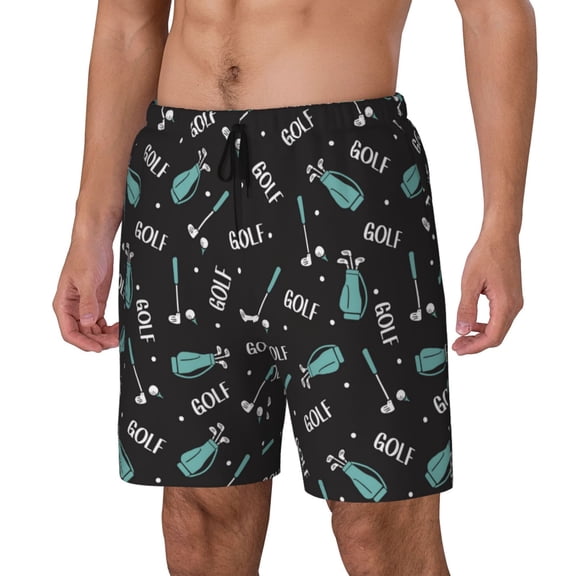 Rateoe Golf Bags And Balls Pattern Men’s Swim Shorts with Compression Liner – Double-Layered Quick-Dry Swimwear, Comfortable & Stretchy Beach Shorts-Small
