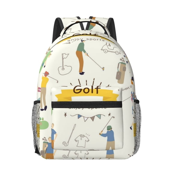 Rateoe Golf Icons And Golfer Pattern Durable Student Backpack Laptop Bag- Ergonomic Design, Waterproof Twill Fabric - Ideal for School, Travel, and Outdoor Activities