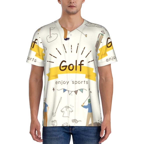 Rateoe Golf Icons And Golfer Pattern Men’s Baseball Short Sleeve Polo Shirt, Midweight Men's Shirt Golf Shirt Polo Shirts Quick Dry Short-X-Large