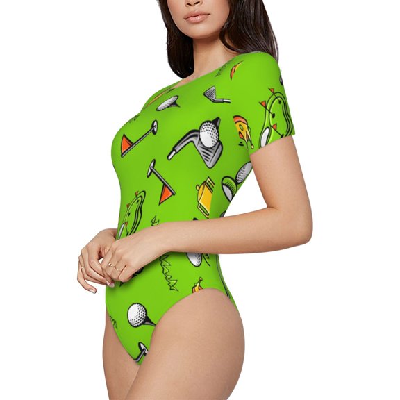 Rateoe Golf Sport Club Printed Women Rash Guard Short Sleeve,Tummy control Swimsuit Surfing Swimsuit Bathing Suit Short-sleeved Onesie UPF 50+