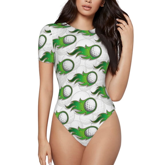 Rateoe Golf balls Printed Women Rash Guard Short Sleeve,Tummy control Swimsuit Surfing Swimsuit Bathing Suit Short-sleeved Onesie UPF 50+-Medium