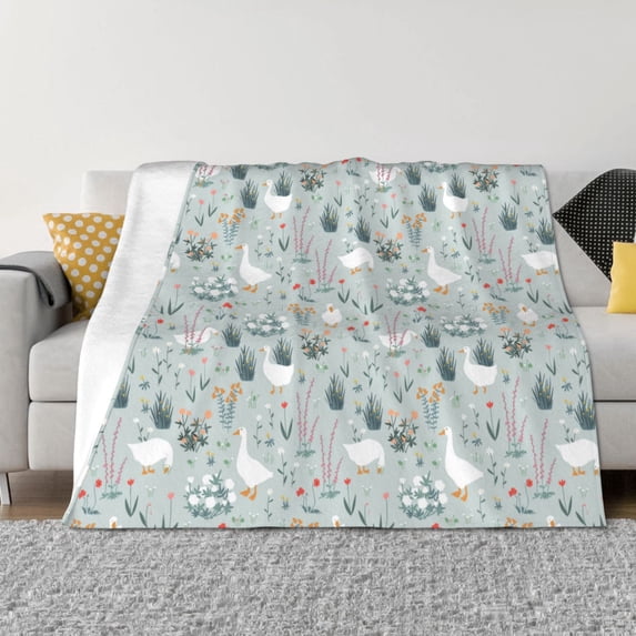 Rateoe Goose and Doodle Flowers Pattern Flannel Throw Blanket, Ultra-soft Blanket for Bed, Couch, Car, Hypoallergenic Anti-pilling blanket-50"x40"(Horizontal)