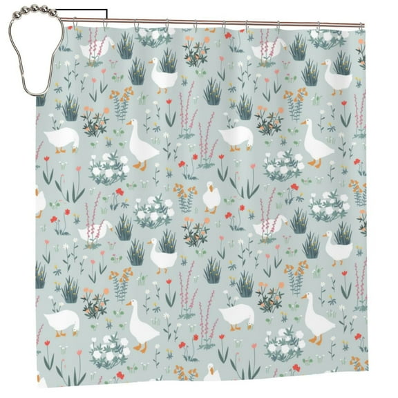Rateoe Goose and Doodle Flowers Shower Curtain - Fancy Bathroom Shower Curtain Sets - Waterproof Shower Curtain with Hooks with 12 Plastic Hooks 72x72 Inches