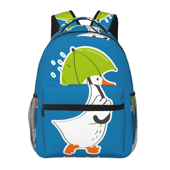Rateoe Goose Holding an Umbrella Pattern Casual Backpack for School, Work, Travel – Adjustable Straps, Multiple Compartments – Ergonomic Design, Fits Laptops and Tablets