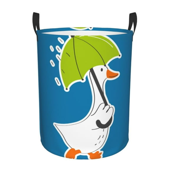 Rateoe Goose Holding an Umbrella Pattern Round Laundry Hamper Basket, Tall Hamper Basket for Blanket Storage, Nursery Clothes Hamper for Laundry in Bedroom and College Dorm-Small