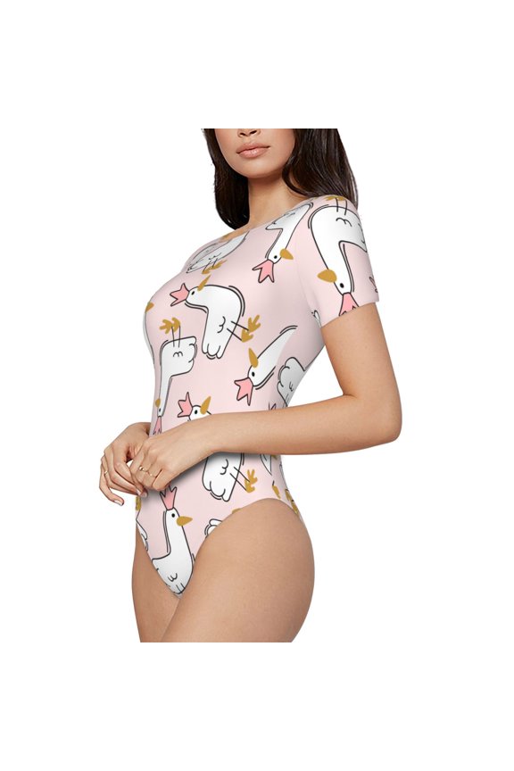 Goose Queen Printed Women Rash Guard Short Sleeve,Tummy control Swimsuit Surfing Swimsuit Bathing Suit Short-sleeved Onesie UPF 50+