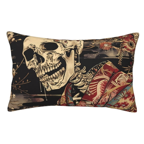 Rateoe Gothic Eastern Floral Skull Pattern Decorative Pillow Case,Throw Pillow Covers,Plush Pillow Cover,Soft Pillow Case,Velvet Pillow Case-14"x20"