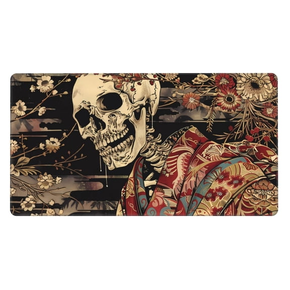 Rateoe Gothic Eastern Floral Skull Print Mouse Pad - Extended Large Gaming Mousepad,Non-Slip Stitched Edge,16x29.5 Inch