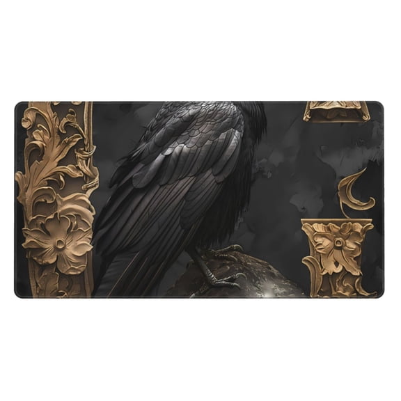 Rateoe Gothic Raven Portrait Print Mouse Pad - Extended Large Gaming Mousepad,Non-Slip Stitched Edge,16x29.5 Inch