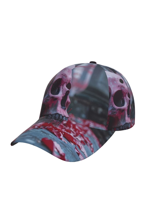 Gothic Red Skull Cemetery Pattern Mens Baseball Cap Adjustable Curved Brim Hat, Soft Cotton Sports Cap for Outdoor, Casual, and Everyday Wear, Comfortable & Breathable